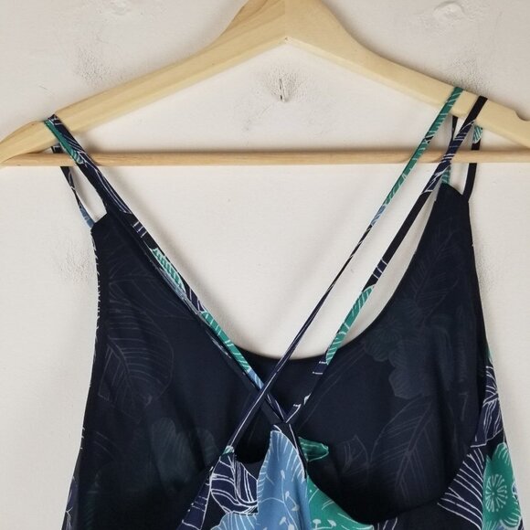 Loft Dress Womens 8 Maxi Scoop neck Blue Floral Tiered Boho Party Cross Back - Picture 6 of 10